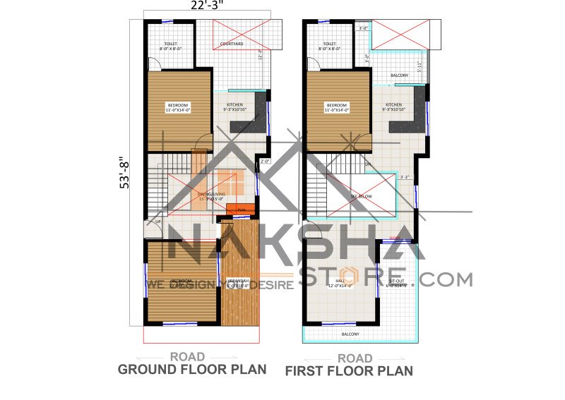 22×53 Small Plot House Plan | G+1 Indian Home Design